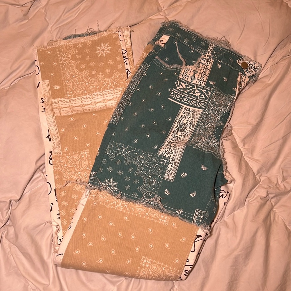 Distressed patch jeans